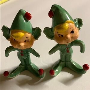 Holt Howard 1959 Rare Vintage 2 Christmas Holly Elf Pixie Card holders